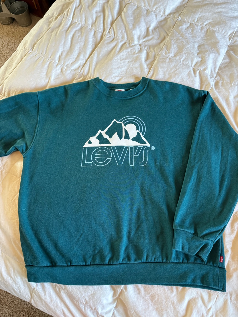Levi's womens Teal Crewneck Sweatshirt with White Mountain Graphic